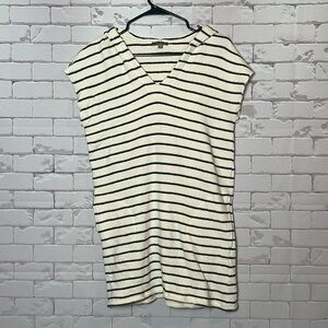 Lilla P Navy and Cream Women’s Stripe Knit Dress hooded pockets cotton small